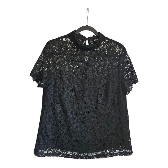 Laundry by Shelli Segal Womens M Lace Top Black Collar S/S Back Keyhole Closure - Picture 1 of 10